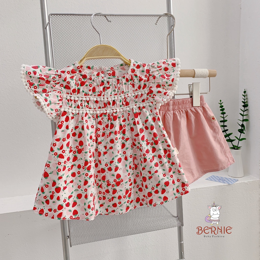 Set bộ bé gái váy baby doll hoa nhí vai cánh tiên chất liệu thô mềm, bộ váy bé gái phong cách Hàn Quốc