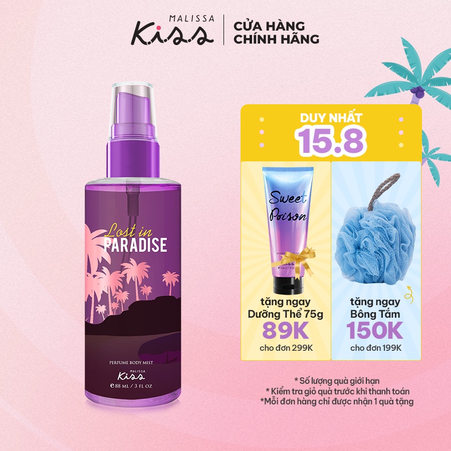 Xịt Thơm Toàn Thân Hương Nước Hoa Malissa Kiss Hương Lost In Paradise 88ml