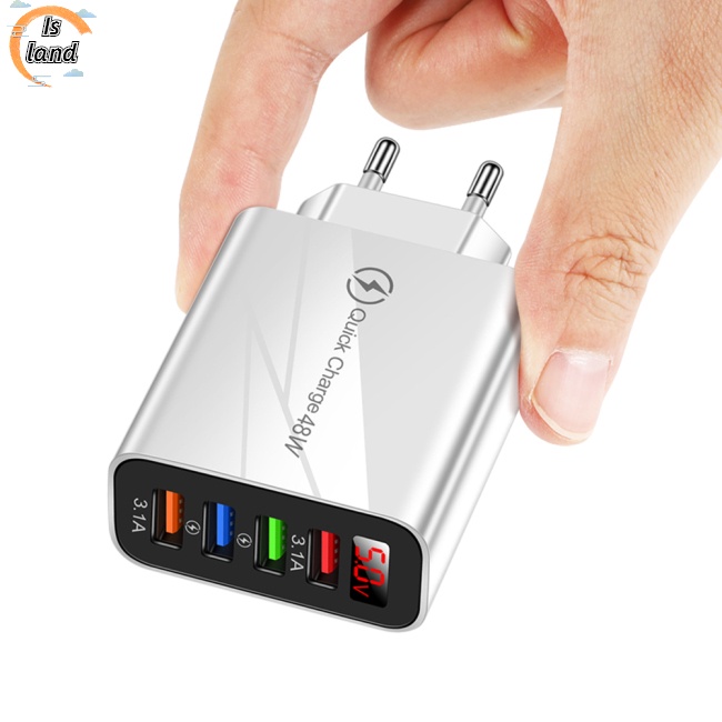 Bộ Sạc Nhanh 48W 3.1A Usb Màn Hình Lcd 4 Cổng Usb