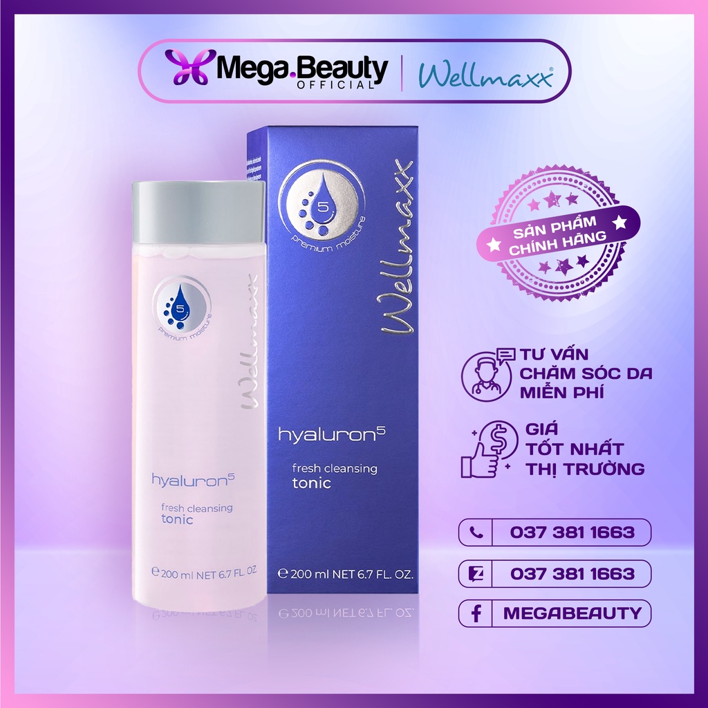 Toner Wellmaxx Hyaluron Fresh Cleansing Tonic Cân bằng độ ẩm, phục hồi sinh khí, Tăng đàn hồi da 200ml [CHÍNH HÃNG]