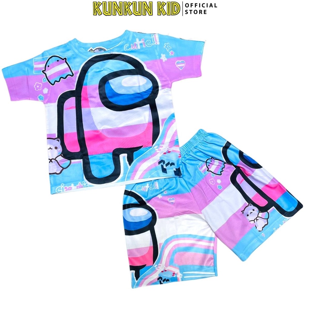 Quần áo bé gái thun lạnh in 3d tay ngắn hoạt hình among us Kunkun Kid TP498