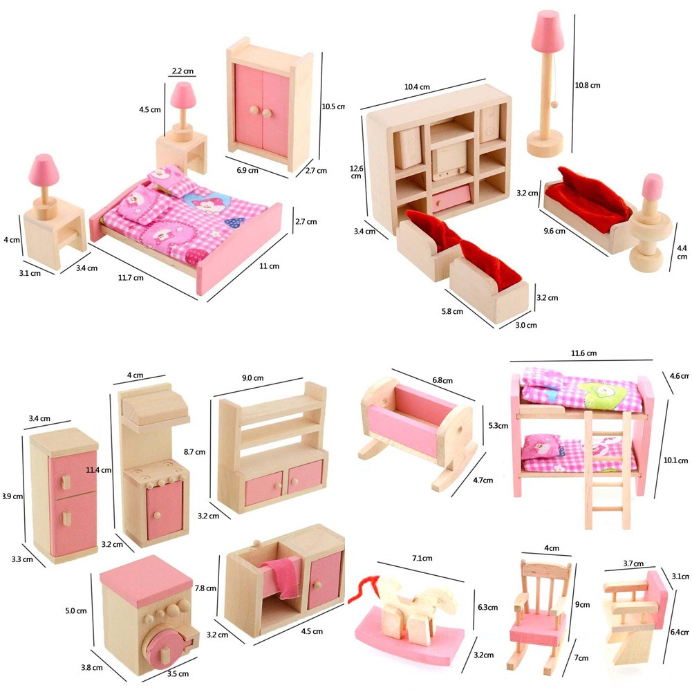 Set 6 Mô Hình Nội Thất Bằng Gỗ Trang Trí Nhà Búp Bê