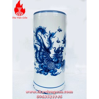 Ống cắm hương lam vẽ rồng , ống đựng hương Bát Tràng