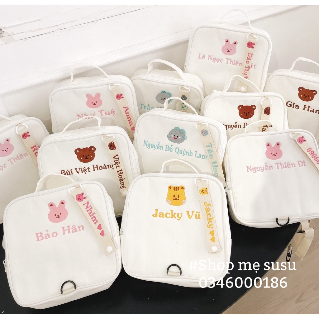 (Kèm Nametag) Balo đi học thêu tên chống thất lạc cho bé (Họa tiết hình con vật, 12 con giáp)