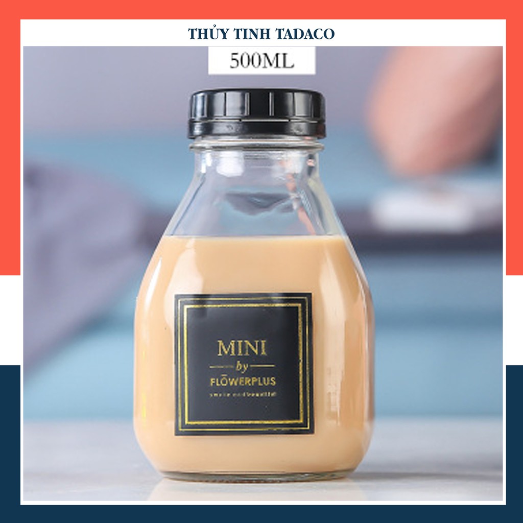 Chai thuỷ tinh Vuông lùn miệng rộng nắp nhựa 500ml