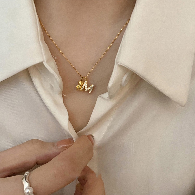 Vòng cổ Đính Đá Hình Gấu Và Chữ Sang Trọng Thời Trang Cao Cấp 2022 Cho Nữ