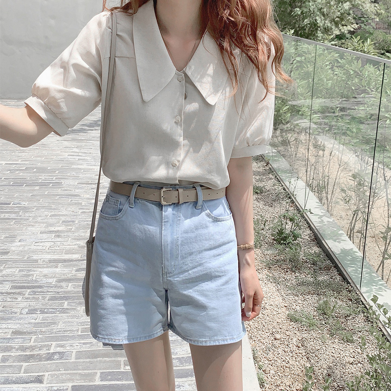 Áo Sơ Mi Ngắn Tay Cổ Chữ V Trơn Màu Xinh Xắn Cho Nữ 34969 | BigBuy360 - bigbuy360.vn