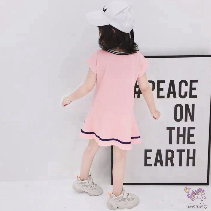 Đầm Thun Tay Ngắn In Chữ Cho Bé Gái