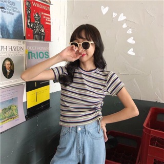 ☀️Áo Croptop Sọc Rút Dây 1 Bên