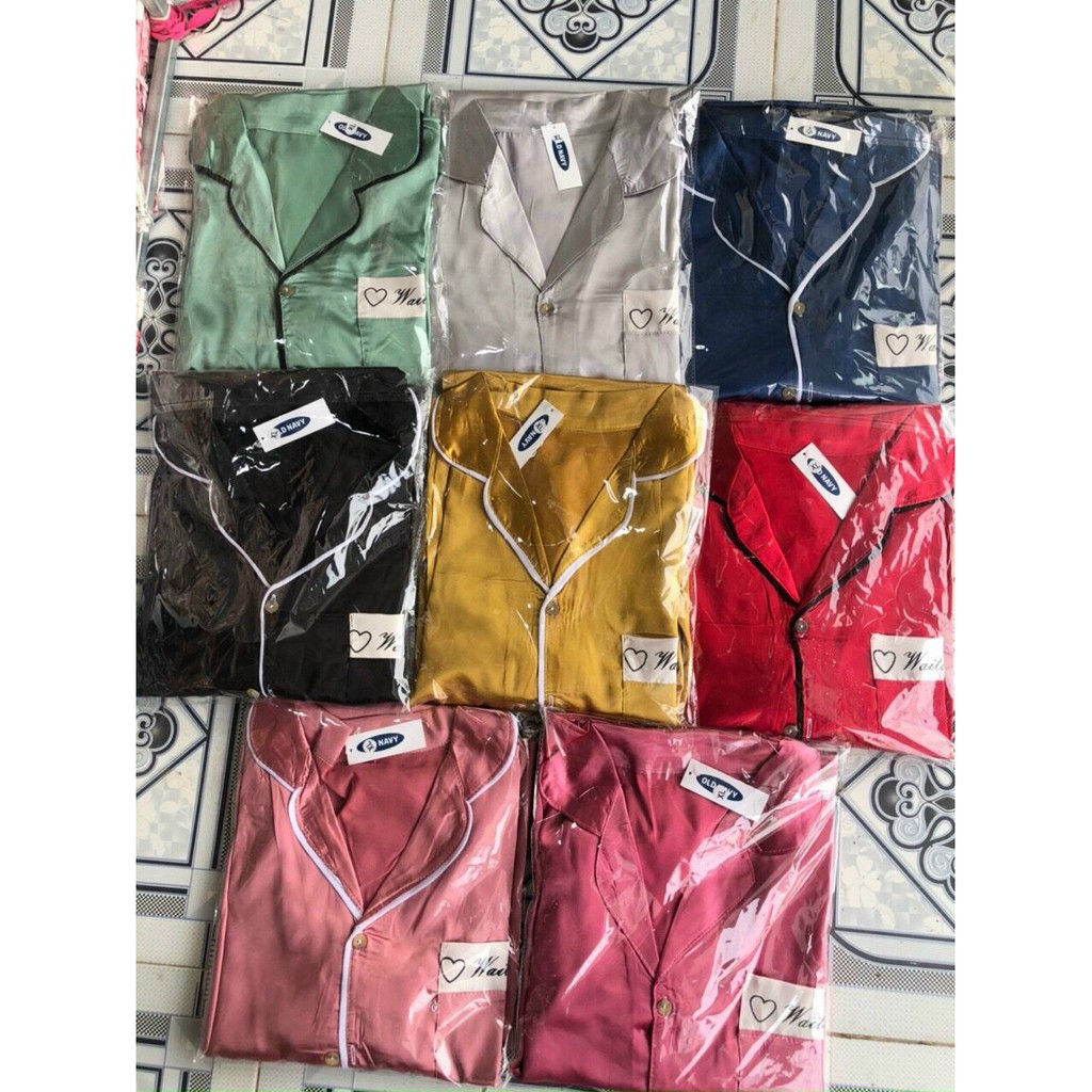 Bộ đồ ngủ lụa pijama dài tay và cộc tay chất lụa mịn màng, from rộng thoải mái mặc cực mát | BigBuy360 - bigbuy360.vn