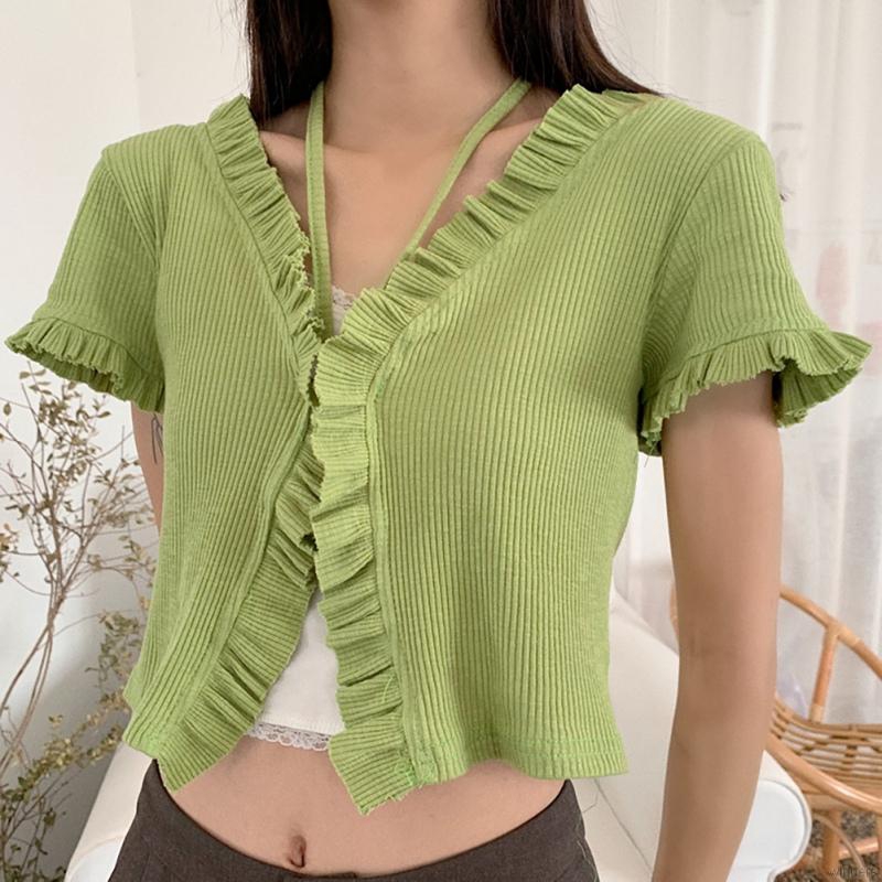 Áo Khoác Cardigan Dệt Kim Tay Ngắn Phối Dây Thắt Xinh Xắn Cho Nữ | BigBuy360 - bigbuy360.vn