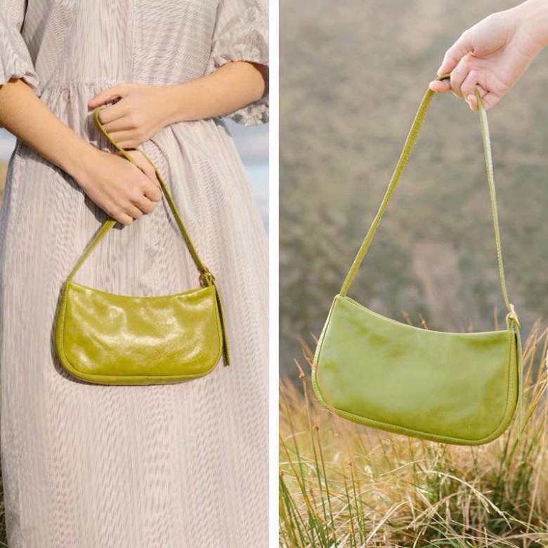 Túi Kẹp Nách Baguette Mini Nhỏ Gọn Xinh Xắn Ba Màu Trắng Đen Xanh Thời Trang Pho