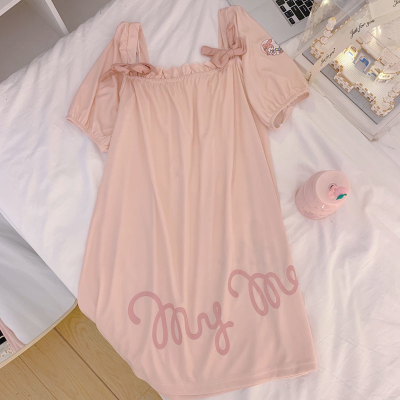 Jiashucheng Đầm Ngủ Tay Ngắn Dáng Rộng Màu Hồng Ngọt Ngào Phong Cách Mới Cho Nữ Mặc Ở Nhà / Ngoài