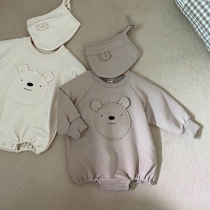 Bộ Áo Liền Quần Có Mũ Tai Gấu Đáng Yêu Cho Bé