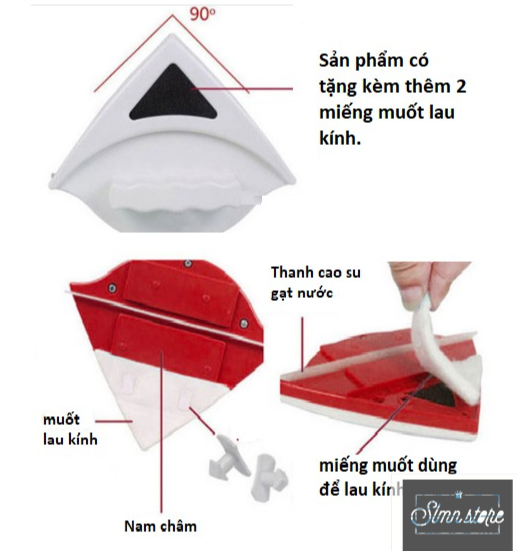 Dụng cụ lau kính 2 mặt hít nam châm tam giác, Sử dụng lực hút nam châm cực mạnh giúp bạn vệ sinh cực tốt. Slmn_RKTamGiac