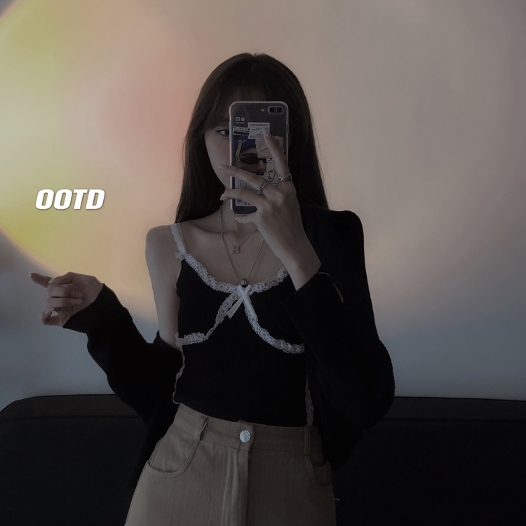 Áo dệt kim ZHELIHANGFEI 2 dây phối ren thời trang hè phong cách Hàn Quốc quyến rũ cho nữ