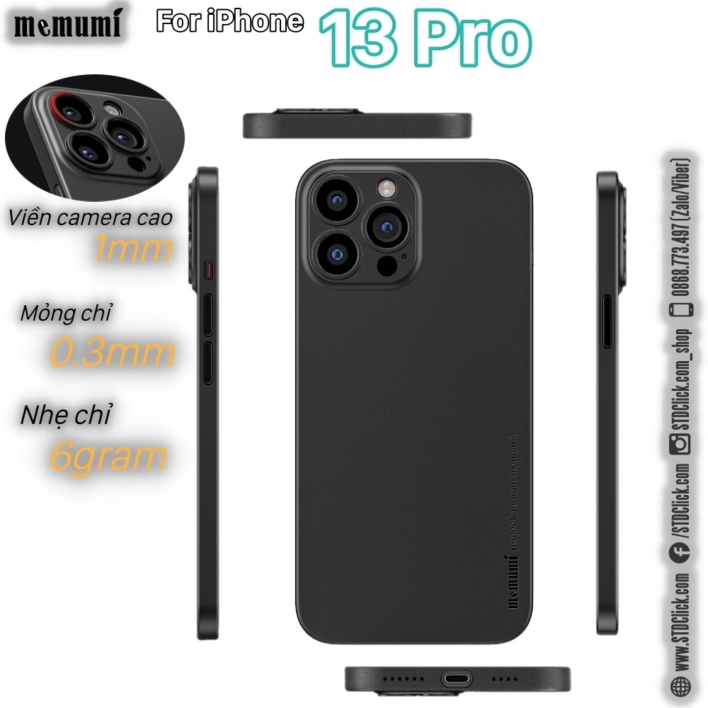ỐP LƯNG IPHONE 13 PRO MEMUMI MỎNG LỤA CHÍNH HÃNG