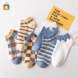 Japanese college style, boat socks, contrast plaid striped socks