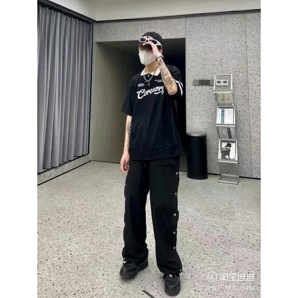 Áo polo unisex tay lỡ form rộng Coreeory, áo thun có cổ nam nữ chất cotton - Gin Store