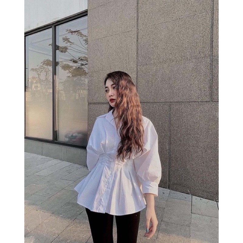 Áo sơ mi chít eo bồng tay hàng thiết kế đẹp Hanna