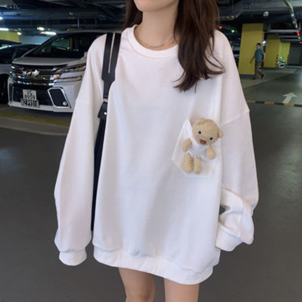 Áo sweater Dáng Rộng In Hình Gấu Phong Cách Hàn Quốc Thời Trang Thu Đông Mới