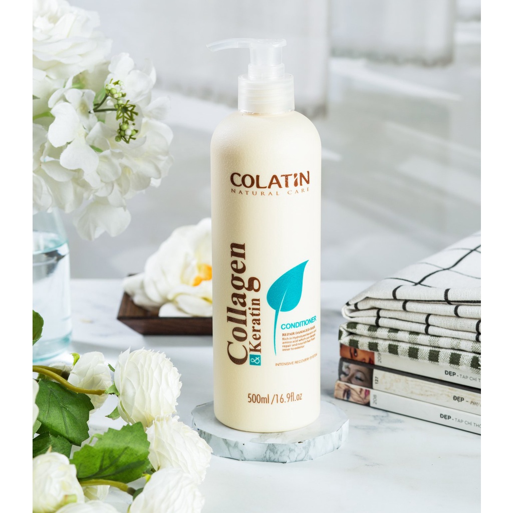 Bộ dầu gội, xả COLATIN Collagen dưỡng chất tơ tằm phục hồi cho tóc hư tổn cho tóc khô, gãy, rụng dung tích 1000ml