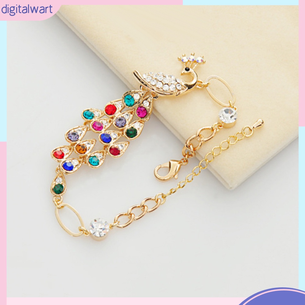 Vòng Đeo Tay Kim Loại Hình Chim Công Đính Đá Vintage Cho Nữ