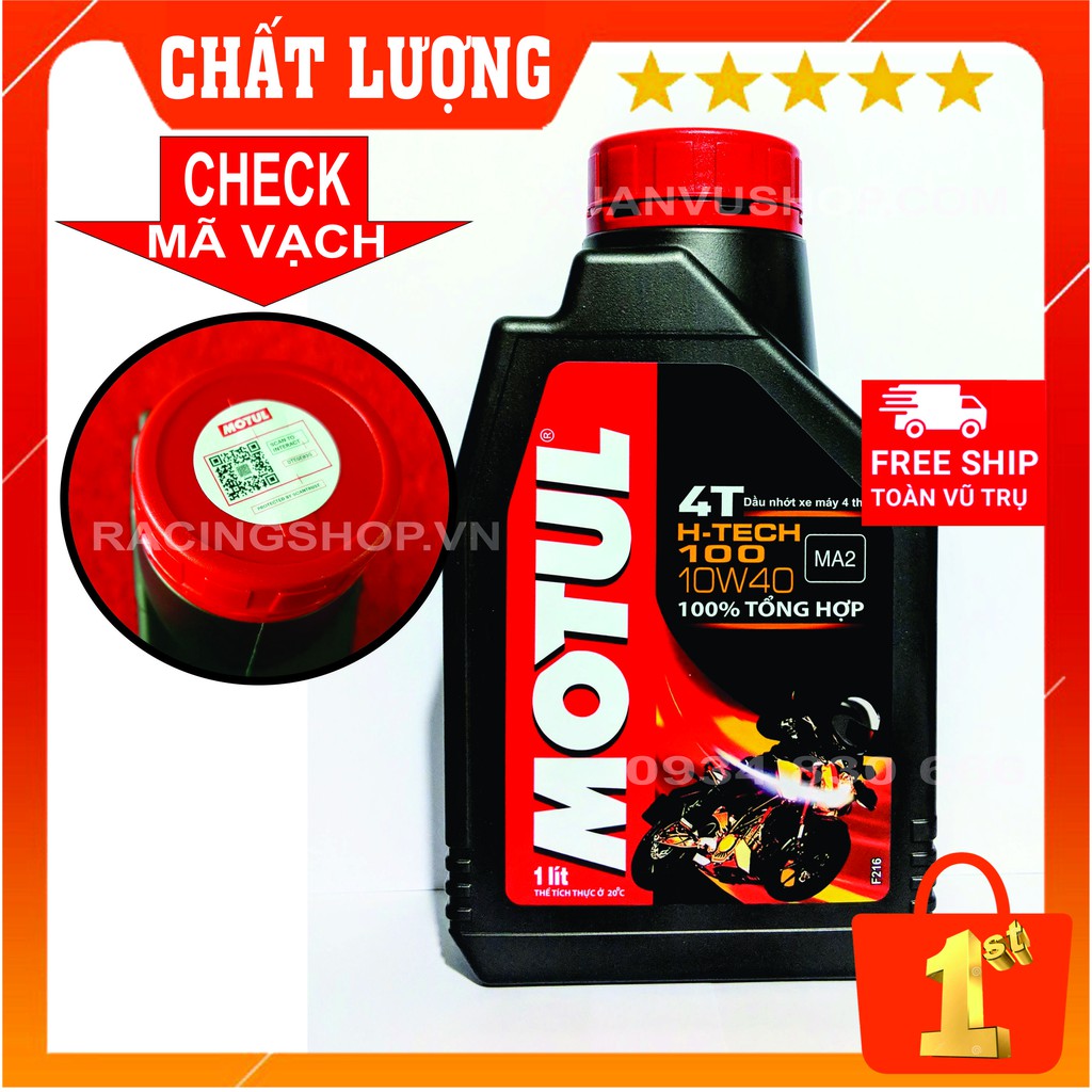 Nhớt MOTUL H-Tech 100 4T 10W40 [ QUÉT MÃ VẠCH ] (100% Tổng Hợp - Mô Tô PKL - EXCITER - Winner - Sonic - Satria  )