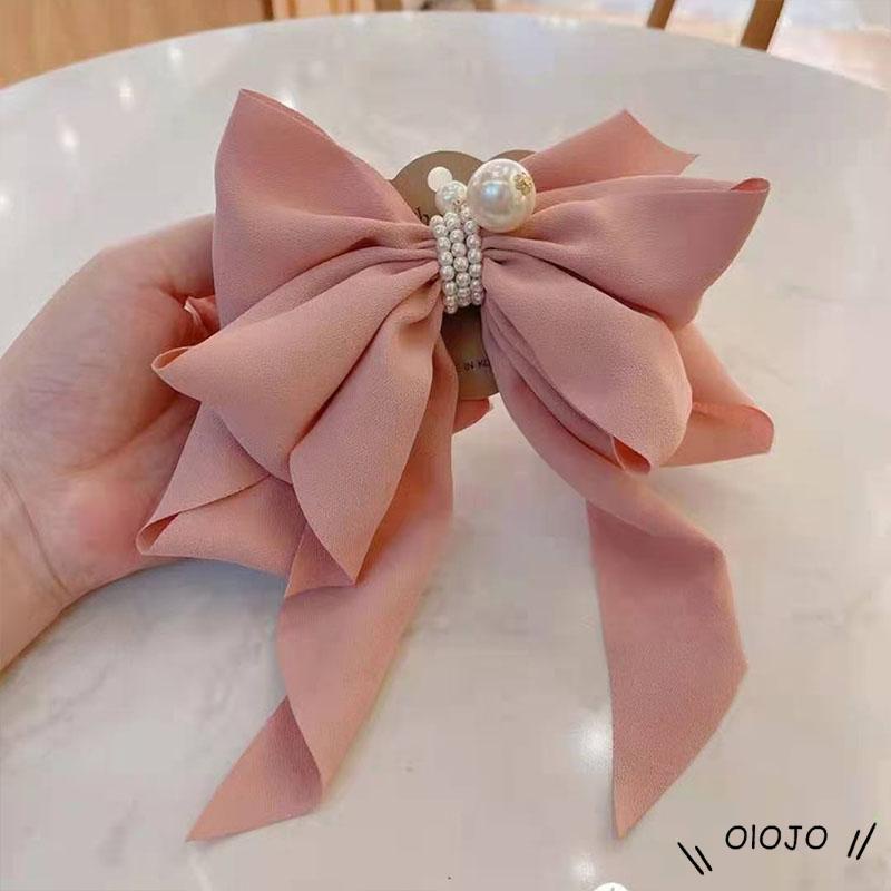 Kẹp Tóc Đính Nơ Ngọc Trai Cỡ Lớn Phong Cách Hàn Quốc Dễ Thương Cho Nữ