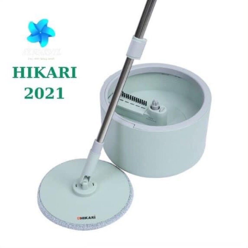Bộ cây lau nhà thông minh Hikari tiết kiệm nước, bàn xoay 360 độ chải sạch bông lau, tặng kèm thêm 1 miếng bông lau nhà
