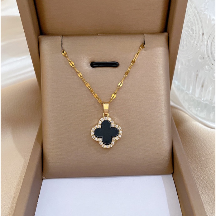 Dây Chuyền Titan Cỏ 4 Lá Đính Đá Nhân Tạo TT 4184