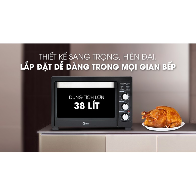 Lò nướng Midea MEO-38AGY8 38 lít nướng thịt cá, nướng bánh, quay gà vịt (Hàng sale giá tốt)