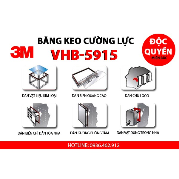 Băng Keo 2 mặt 3M VHB 5915 Dán màn hình laptop, máy tính Siêu Dính Chịu Lực Loại Mỏng