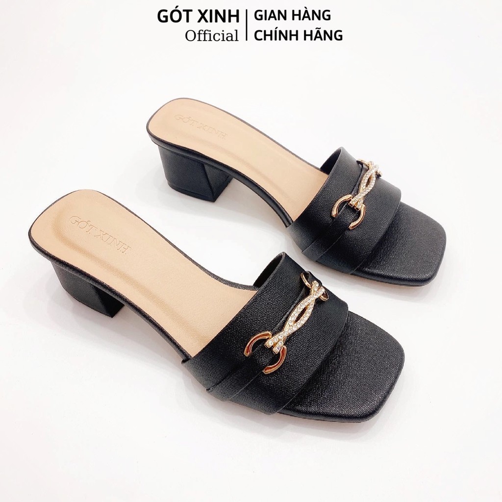 Dép cao gót nữ GÓT XINH D16 mũi vuông quai ngang cao 4cm