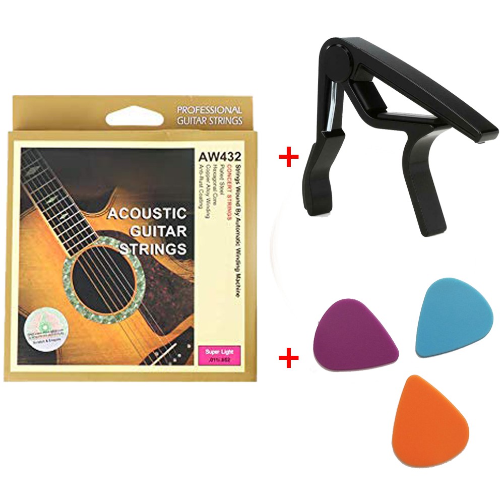 Combo phụ kiện guitar (Dây guitar, capo, dụng cụ thay dây, tay quay thay dây, pick gảy)