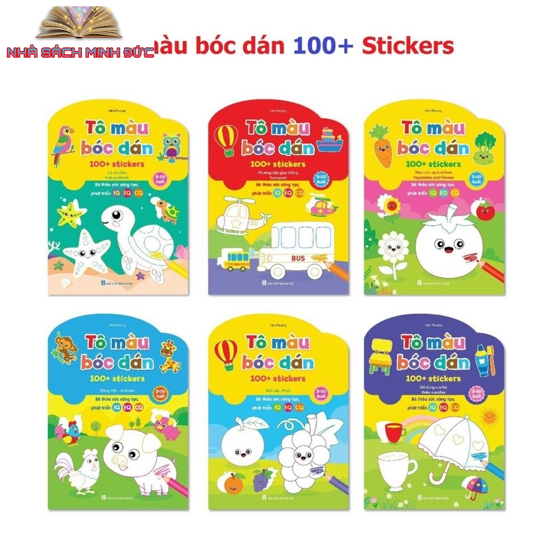 Sách - Combo 6 quyển Tô màu bóc dán 100+ stickers song ngữ Anh Việt