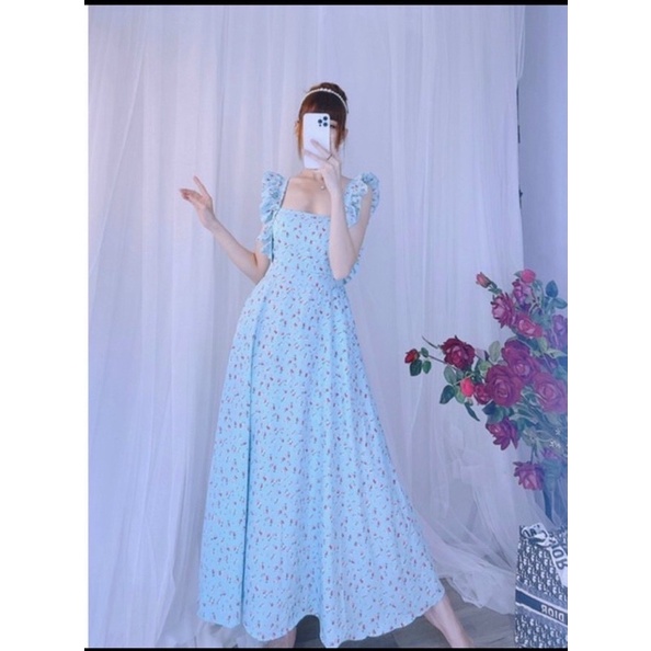 Đầm maxi hoa nhí cánh tiên đi biển có mút ngực siêu xinh-hình thật.