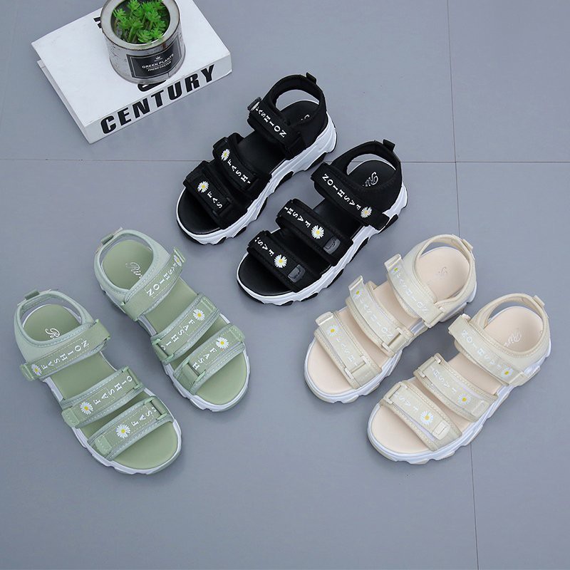 Sandal nữ 3 quai ngang, sandal hoạ tiết Ammy dép quai nữ Ullzang hoa cúc siêu xinh