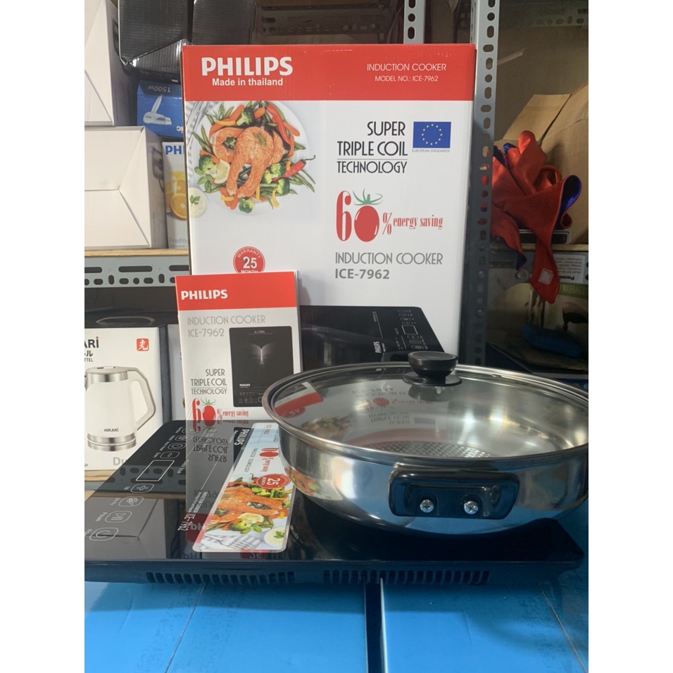 Bếp từ đơn PHILIPS MODEL ICE 7962 Tặng kèm nồi lẩu 28CM - Công suất 2200W - Made in Thailand - Bảo hành 12 tháng