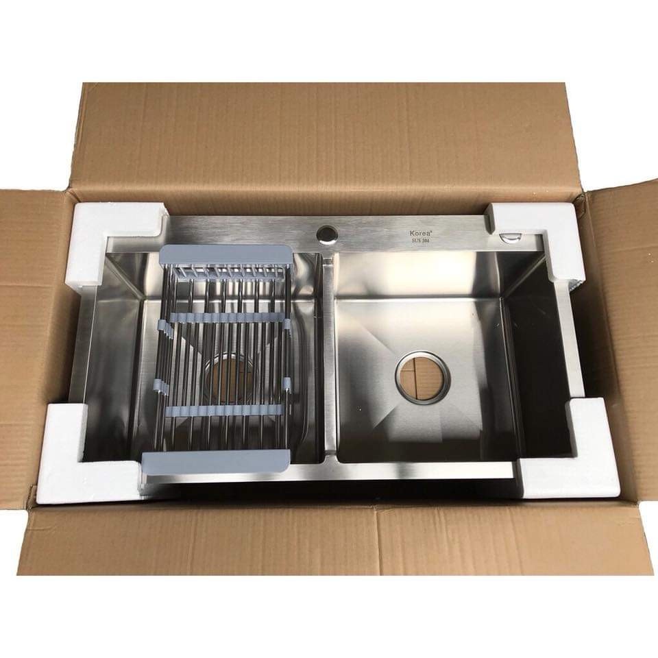 Chậu Rửa Bát KOREA Inox SUS 304 82x45 / 72x43 / 78x43 Chậu Đúc nguyên khối 2 hố cân và 2 hố lệch