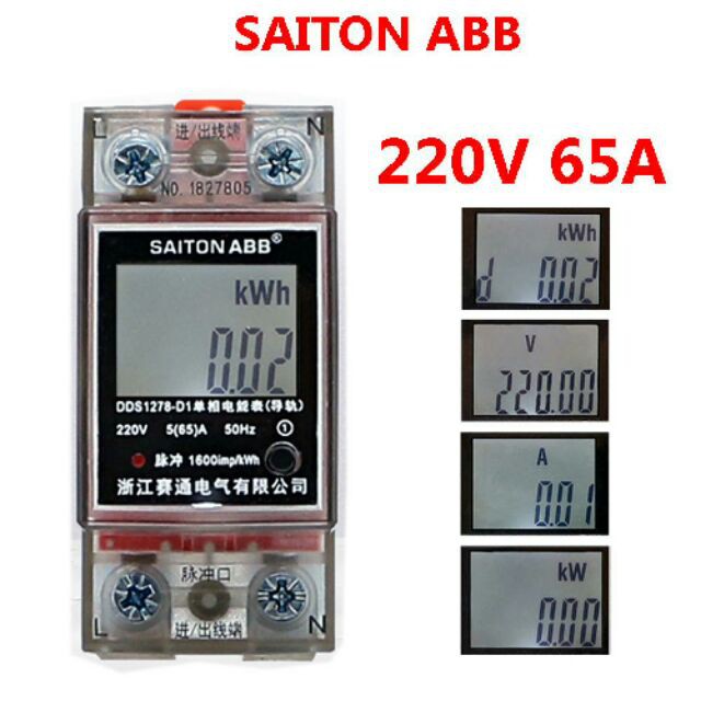 Công tơ điện tử SAITON ABB 65A DDS1278-D1 đo đếm công suất điện năng tiêu thụ - có thể Reset