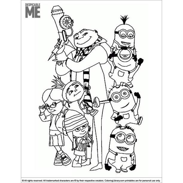 Bộ 40 giấy Tô màu Kẻ Cắp Mặt Trăng, tranh tô màu MINIONS dành cho trẻ em, tranh tô màu khổ A4 dành cho bé