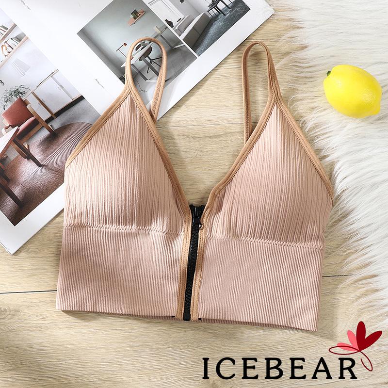 Áo Lót Croptop Không Tay Hở Lưng Có Khóa Kéo Màu Sắc Trơn Dành Cho Nữ