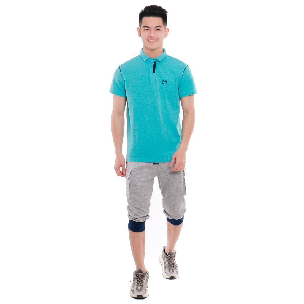 Áo polo nam Narsis D8003 màu xanh ngọc phối ghi đậm