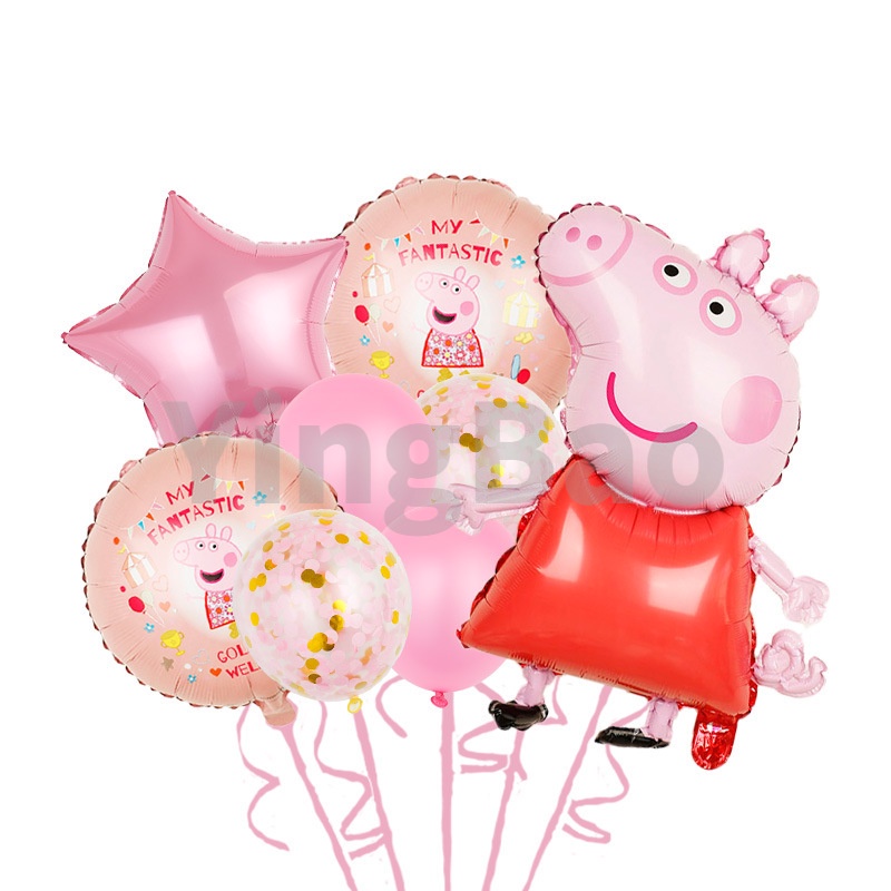 Set 5/8 Bong Bóng Lá Nhôm Hình Chú Heo Đáng Yêu Trang Trí Tiệc Sinh Nhật Cho Bé