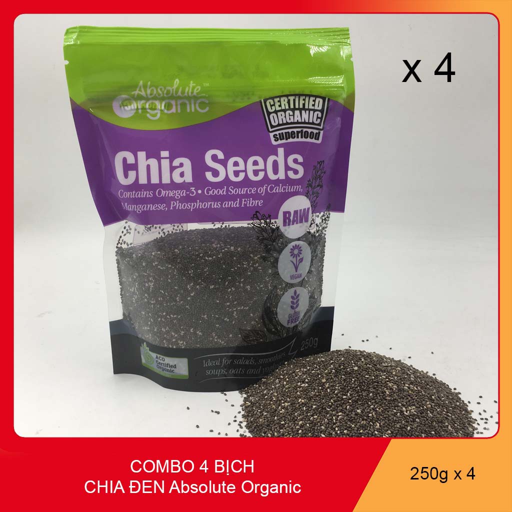 Combo 4 túi 250gr Hạt Chia Úc Organic hàng chuẩn. Khối lượng 250gr x 4 = 1000gr.