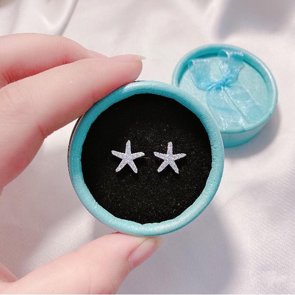 Khuyên Tai Bạc Nữ S925 CaoBac Silver Sao Biển Đính Đá Phong Các Đơn Giản  - Trang Sức Cáo Bạc JEWELLERY