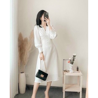 Đầm trắng vintage dự tiệc dạo phố cực sang chảnh váy được thiết kế 2 lớp có lót toàn thân