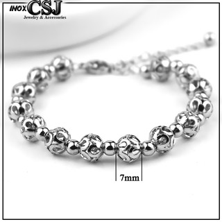Lắc tay nữ inox trái châu inox chạm hoa văn, chuẩn thời trang Hàn Quốc - Pala Store