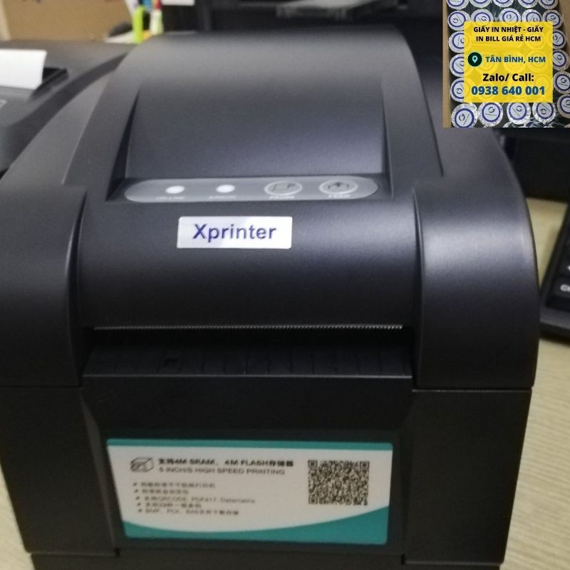 Máy in mã vạch, tem nhiệt trà chanh trà sữa khổ 1 tem giá rẻ Xprinter XP-350B